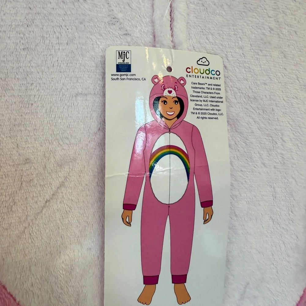 NWT CARE BEARS PINK FLEECE ADULT ONESIE FULL SUIT RAINBOW MEDIUM - Picture 5 of 7